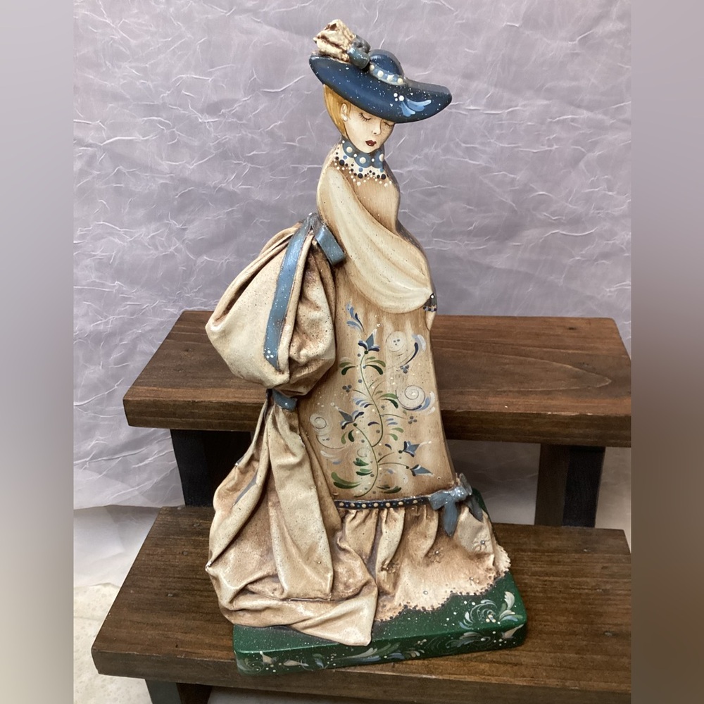 Victorian Lady in the Park Handmade Wood & Canvas Sculpture Dated 1987 & Signed